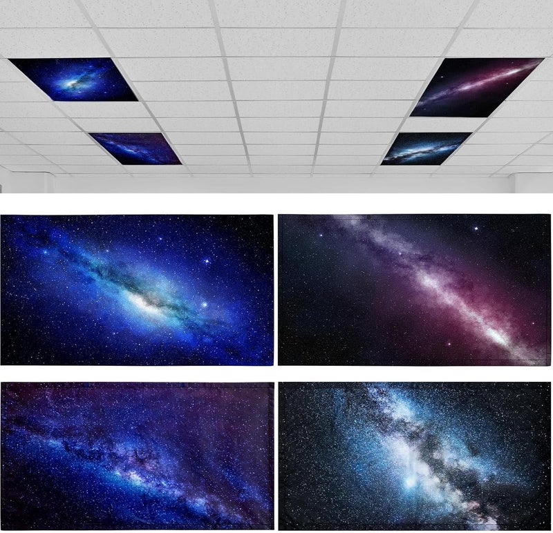 ROCEEI Pack of 4 Fluorescent Light Covers for Ceiling Lights, 4 x 2 Ft, Magnetic Light Covers for Classroom Office Home School Ceiling Decor(Galaxy) - Image 1